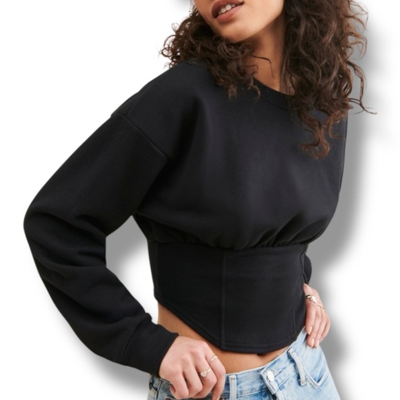 Good American Terry Corset Crewneck Black sz 2 / Medium - Picture 2 of 6